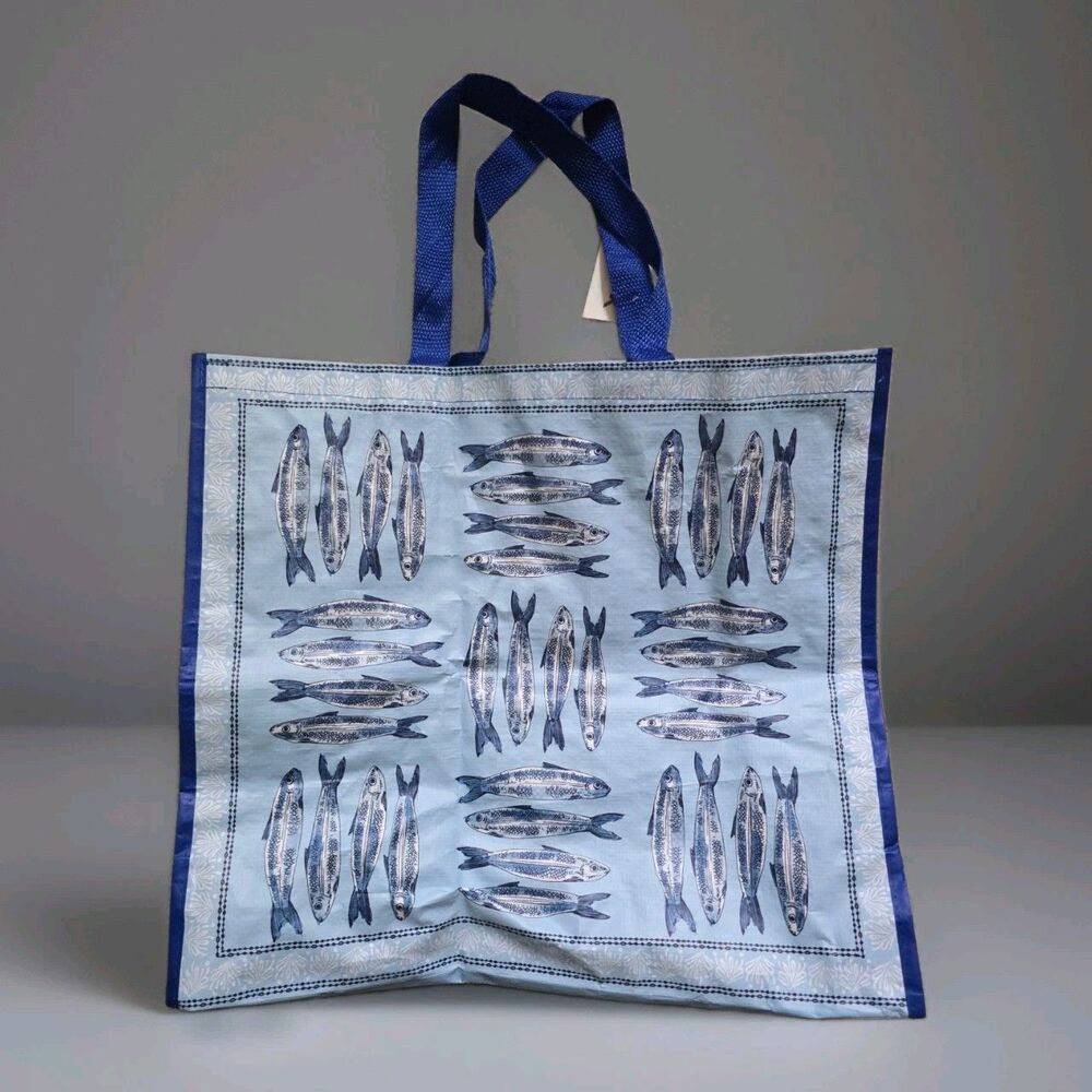 TJ Maxx Shopping Bag Sardine Reusable Big Tote Fish Blue New